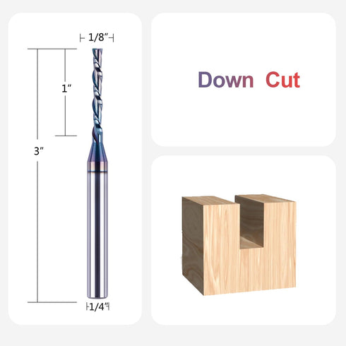 1/8 Inch 1/4 Inch 3 Inch SpeTool Spiral Downcut Router Bit Shank Extra Long with Extra Long Life Coating CNC Carbide