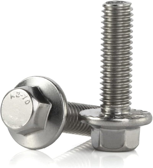 M6-1.0 x 50mm Flanged Hex Head Bolts, Stainless Steel 18-8, Plain Finish, 20 PCS