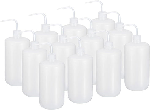 PATIKIL 1000ml Wash Bottle, 12pcs Plastic Squeeze Bottle, Narrow Mouth Watering Tools for Green Soap Cleaning, Clear