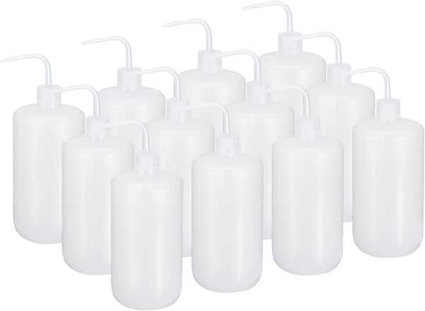 PATIKIL 1000ml Wash Bottle, 12pcs Plastic Squeeze Bottle, Narrow Mouth Watering Tools for Green Soap Cleaning, Clear