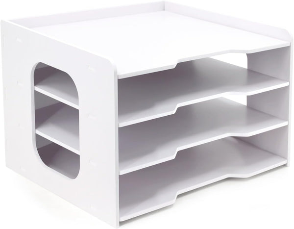 SONGWAY Scrapbook Paper Organizer, 12x12-4 Tier File Organizer for Desk, Stackable Paper Trays for Home Office