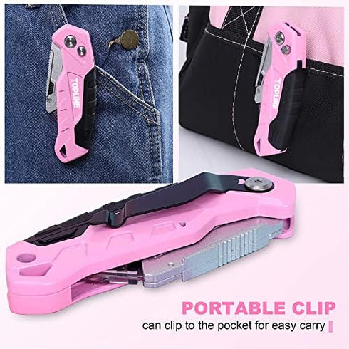 TOPLINE 2-Pack Pink Utility Knife Set, Retractable Box Cutter and Pocket Folding Knife