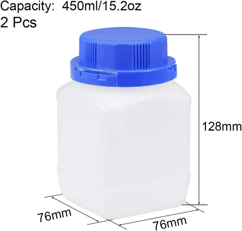 uxcell Plastic Lab Chemical Reagent Bottle 450ml/15.2oz Wide Mouth Sample Sealing Liquid Storage Container Translucent 2pcs
