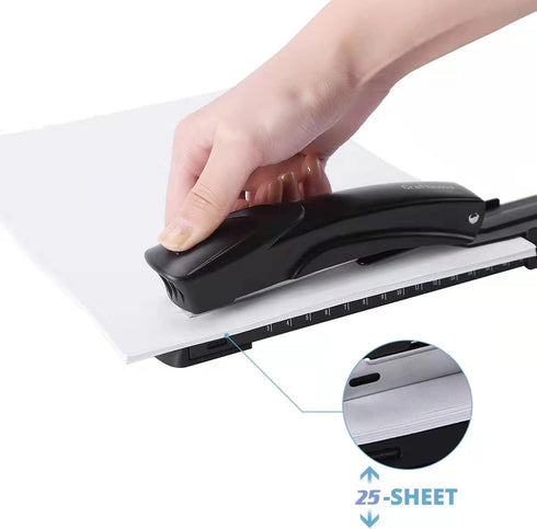Long Reach Stapler, 2000 Staples & Stapler Remover, Full Strip, 20-25 Sheet Capacity, Black with Built-in Ruler