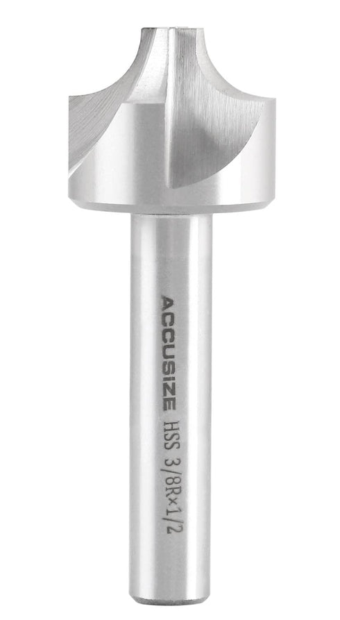 Accusize Industrial Tools 3/8'', H.S.S. Corner Rounding End Mills, 1/2'' Shank Dia
