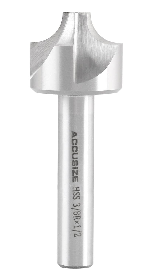 Accusize Industrial Tools 3/8'', H.S.S. Corner Rounding End Mills, 1/2'' Shank Dia