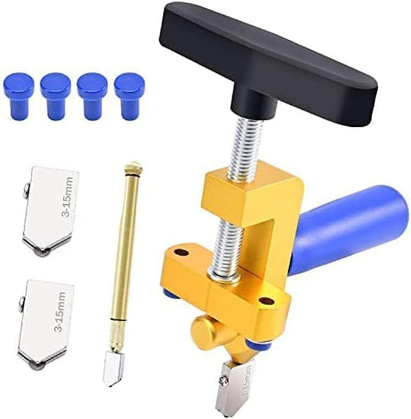 Canitu 2 in 1 Manual Tile Glass Cutter Tool Kit with 3-15 mm Tungsten Steel Blades for DIY Cutting