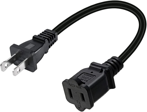 2-Pack Polarized USA Outlet Saver Power Extension Cord, 125V 10A, 2-Prong 2 Outlets, 1.6ft/50cm