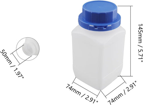 Othmro 5pcs 500ml/16.9oz Plastic Lab Chemical Reagent Bottles, Square Wide Mouth Liquid/Solid Sample Storage with Blue