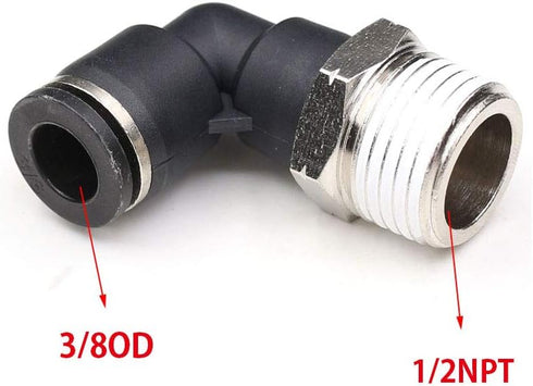 CEKER 3/8 in to 1/2 NPT Elbow Push Connect Fittings - 90 Degree Airline Fittings, 2 Packs