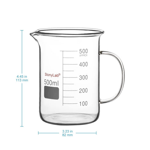 stonylab Glass Beaker with Handle, Borosilicate Glass Graduated Low Form Griffin Beaker with Handle and Pouring Spout, 500 ml
