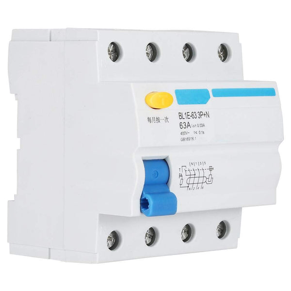 YWBL-WH BL1E-63 Current Circuit Breaker 3P+N - 63A RCCB 230V 30mA Leakage Overload Short Circuit