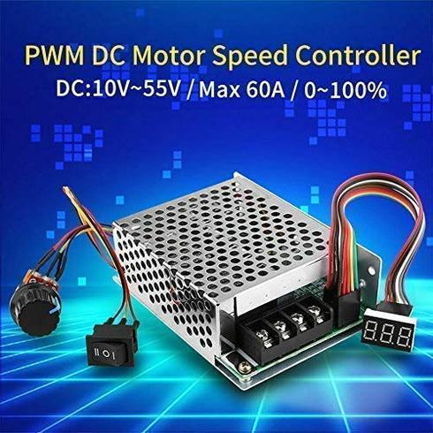 PWM DC Motor Speed Controller, 10-55V 12V 24V 36V 48V 60A Reversible Switch Set for Brush Motor Tools