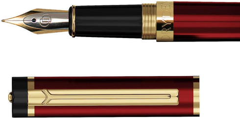 Dryden Designs Fountain Pen Gift Pouch with Medium Nib - Includes 24 Ink Cartridges - MCM (Red)