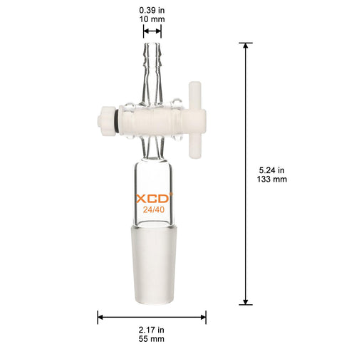 Vacuum Flow Control Adapter, Lab Glass Adapter with PTFE Stopcock, 24/40 Joint and Straight Hose Connection for Lab Supply