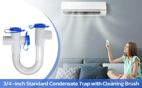 1Pack 3/4" Standard Condensate Trap with 16" Cleaning Brush for HVAC Systems, PVC Transparent U Trap