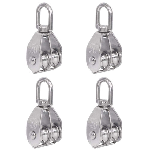 Rocaris 4 Pack Stainless Steel Wire Rope Crane Double Pulley Block - M20 Lifting Crane Swivel Hook