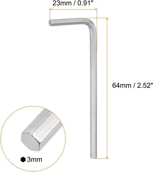 5pcs Hex Key Wrench 3mm L-Shape Hexagon Metric Wrenches Chrome Vanadium Steel Repairing Tool for Home Repair, Silver Tone