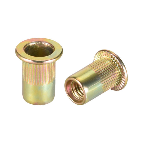 uxcell M6 Carbon Steel Rivet Nuts, Flat Head Insert, Yellow Zinc Plated, 20 Pcs