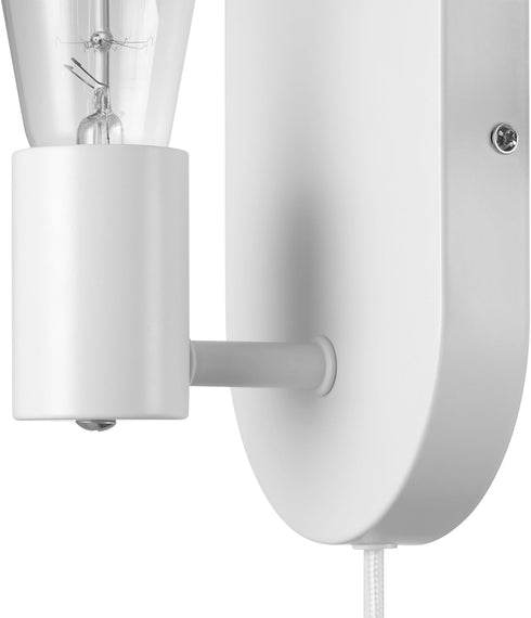 65000134 1-Light 6ft Globe Electric Plug-in or Hardwire Wall Sconce, Matte White, White Fabric Covered Cord, Inline