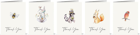 the lazy panda card company 20 Watercolor Animal Thank You Cards by The Lazy Panda