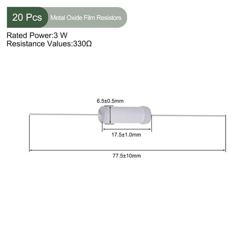 YOKIVE 20 Pcs Metal Oxide Film Resistors, Axis Lead Resistor for Electric Power Equipment (Grey, 3W, 330 Ohm)