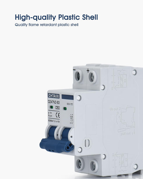 DC Miniature Circuit Breaker, 2 Pole 600V 20 Amp Isolator for Solar PV System, DIN Rail Mount