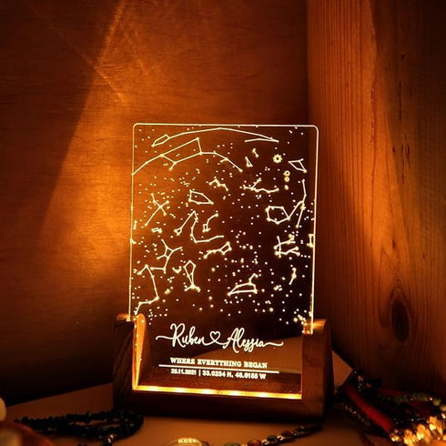 Personalized Star Map Night Light - Custom Table Lamp for Couples, Ideal Romantic Gift for Anniversaries, Engagements