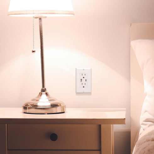 USB Charger and Receptacle Outlet, 4.8A 120V Wall Charging Ports, Fast-Charging Electrical Ports, Cover Plate Included