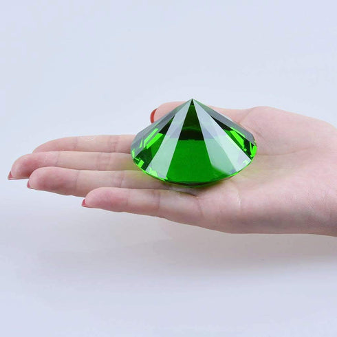 Crystal Glass Diamond Shaped Decoration, Green 60mm Jewel Paperweight, Gift Decoration Idea for Christmas