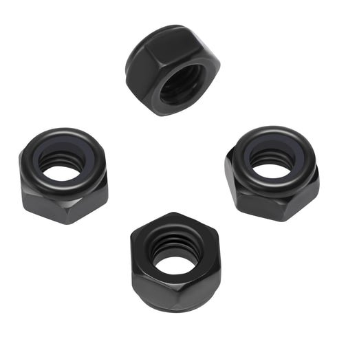 QXSKSLH 10Pcs M10 1.5mm x Hex Lock Nuts Carbon Steel Nylon Insert Self-Locking Nuts for Fasteners, Black