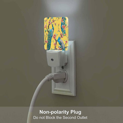 Chrobak LED Night Light,Peacock Tree Cherry Flower Trees Yellow Colorful Bird LED Night Light Plug into Wall with Dusk