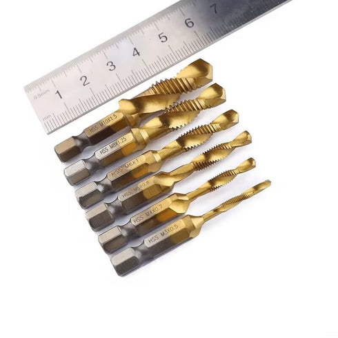 Titanium Combination Tap Drill Bit Set 6 Pcs Multi-Function Bit Set