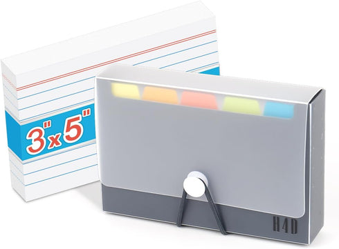 H4D 3x5 Index Card Case with 100 Heavyweight Ruled Index Cards and Dividers,