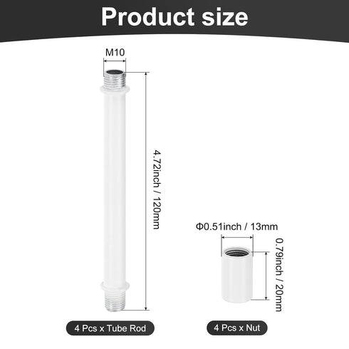 M METERXITY 4-Set 120mm(4.72") M10 Straight Pipe Lamp Stem Kit, Long Double End Thread Rod W/Coupling Sleeve Nuts
