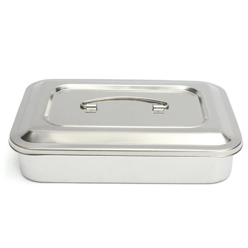 Stainless Steel Instrument Tray Organizer Holder with Lid & Handle Grip