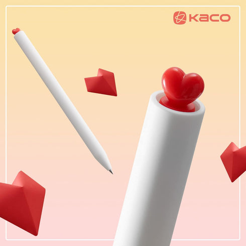 Kaco FIRST Gel Ink Pens, Pack of 2 Cute Stationery Heart Pen Set with 4 Black Refills, Quick Drying, School Supplies