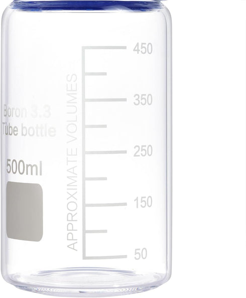 2 Pack 500 mL Wide Mouth Graduated Borosilicate Glass Bottle with GL70 Blue Polypropylene Screw Cap
