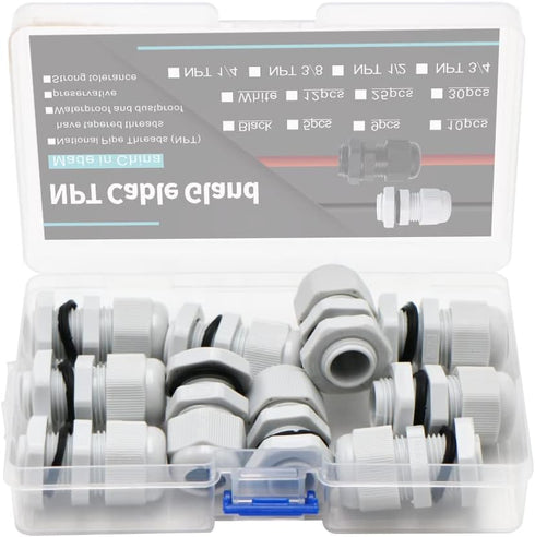 3/8 Cable Glands White PA66 Connector, IP68 Waterproof Adjustable Cord Grip Strain Relief Connectors