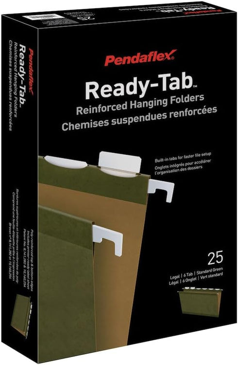 Pendaflex Ready-Tab Reinforced Hanging File Folders, Legal Size, 25/BX