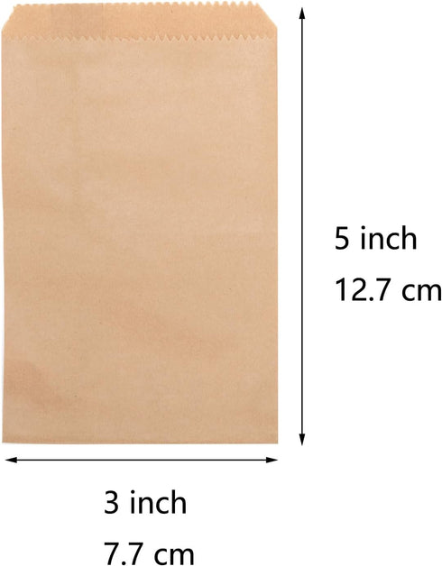 100-pack 3x5 Inches Mini Size Natural Kraft Paper Bags - Ideal for Bakery Cookies Treats Snacks Popcorn Small Gift Bag