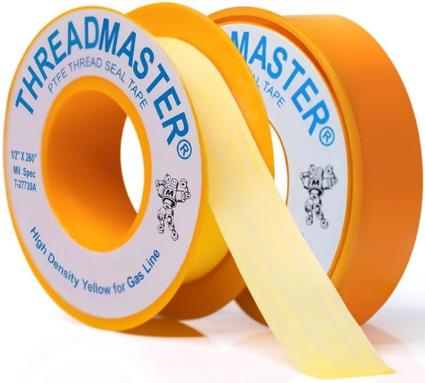 Yellow Gas Pipe Thread Sealant Tape - Pack of 2, 260" Length 1/2" Width for Propane, Natural Gas, and More