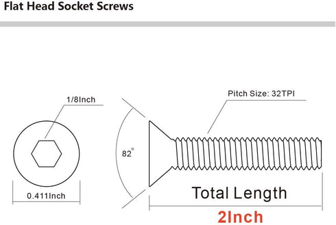 10-32 x 2" Flat Head Socket Cap Screws, Stainless Steel 18-8, Fully Threaded, 25 PCS