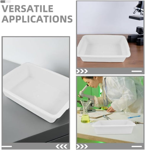 2pcs 9.2"x6.9"x2.7" ULTECHNOVO Deep Plastic Lab Tray, Acid & Alkali Resistant Spill Containment Trays, White Square