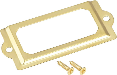 uxcell 10pcs Metal Label Holders, 70x33mm File Name Card Tag Frame for Office Library Drawer Cabinet, Gold Tone