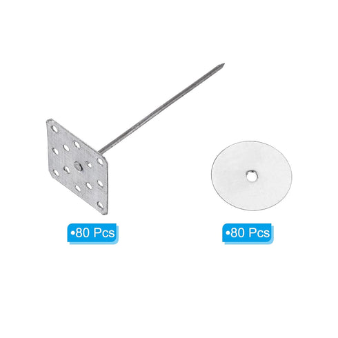 PATIKIL 2 Inch Perforated Insulation Pins with Round Washers, 80 Pack Aluminum Insulating Nails for Fixing Foam Boards