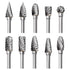 Tungsten Carbide Rotary Burr Set for Dremel, 10PCS Double Cut Carving Bits with 1/8 Shank for Woodworking
