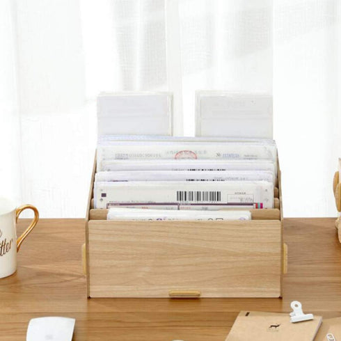 YARNOW Wood File Organizer with 7 Adjustable Dividers, Document Letter Mail Tray for Office Storage