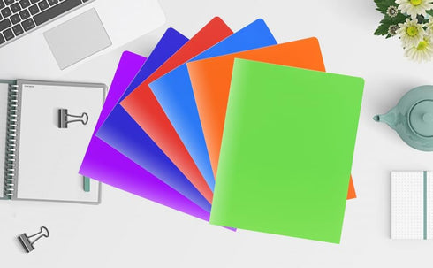 Plastic Folders with Pockets, 2-Pocket Folder for Documents - Durable File Folders with Name Card Slot - Assorted