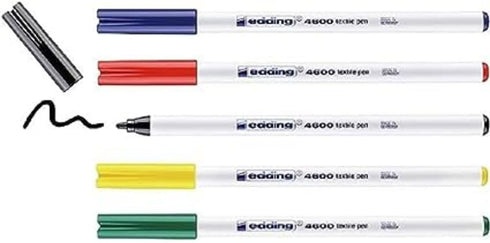 edding 4600 Textile Pen Set, 5 Colors, Permanent Fabric Pens for Drawing on Textiles
